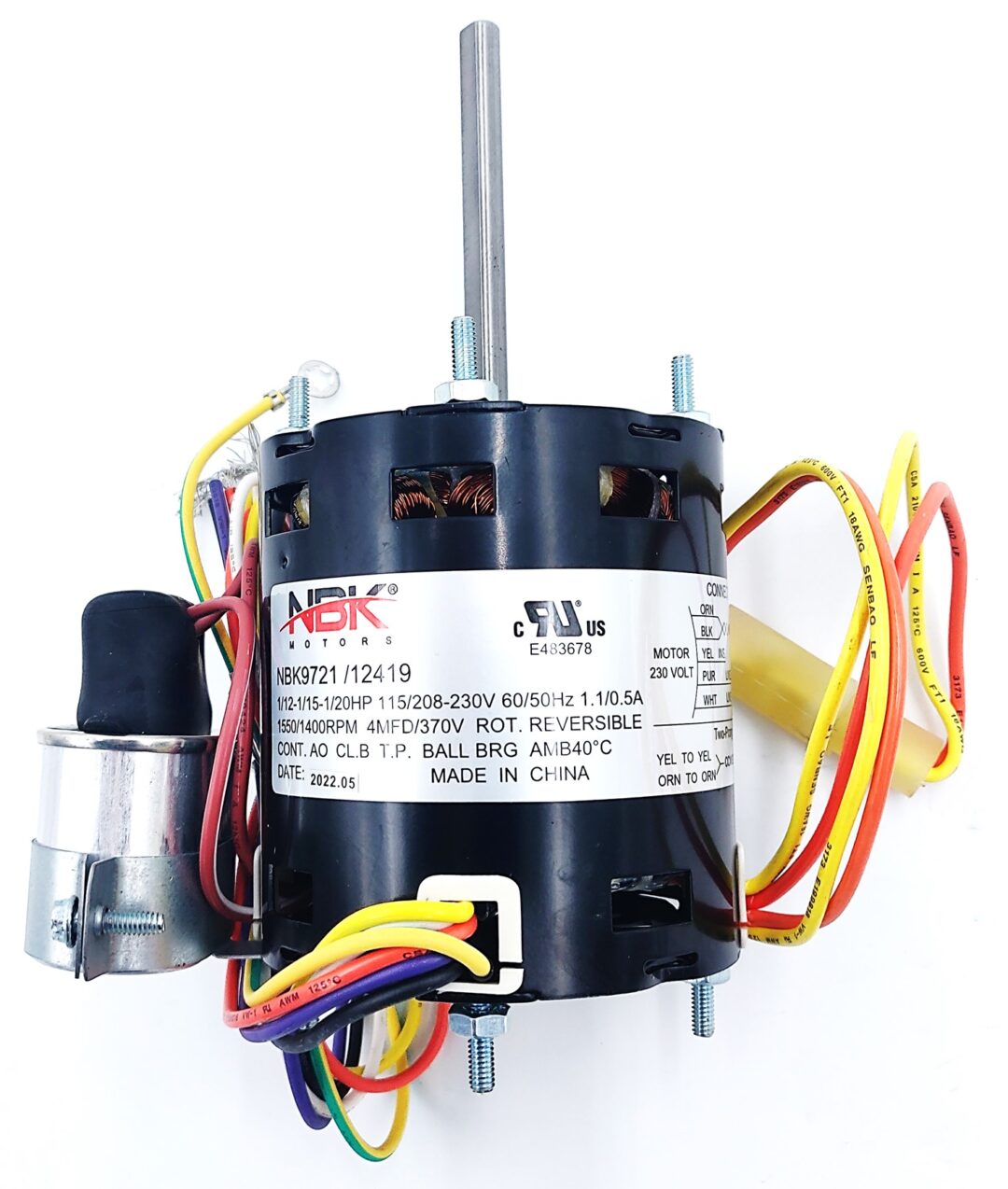 NBK-12419 Fan Motor 115/230V 1.0/.5 AMPS, RPM 1550/1400 1/12 HP