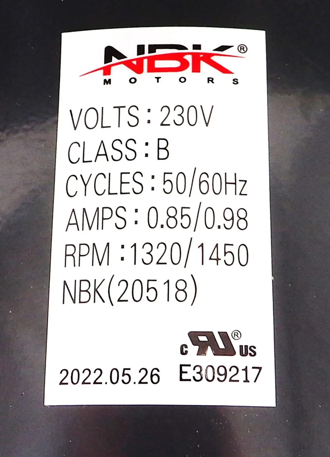 NBK-20518 BLOWER MOTOR 230V 50/60 HZ, 1/10 hp, 1 speed - Image 3