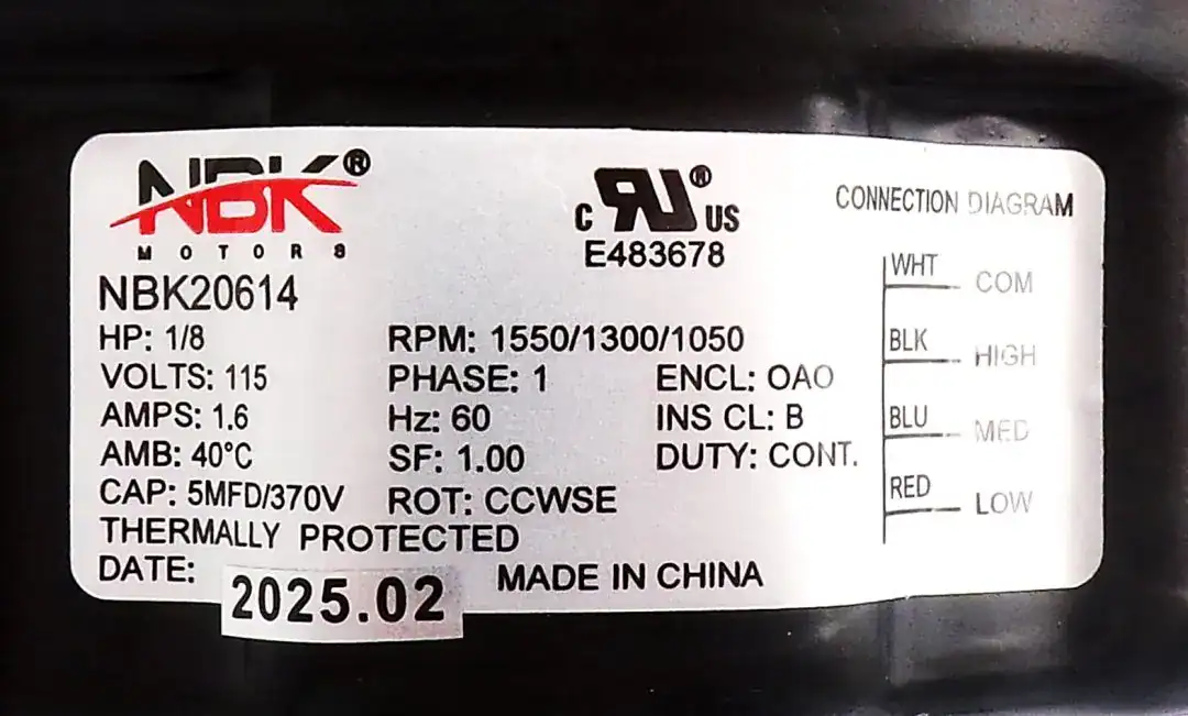 NBK-20614 MOTOR 1/8 HP 115V, 1550 RPM, 1.6 AMP - Image 3