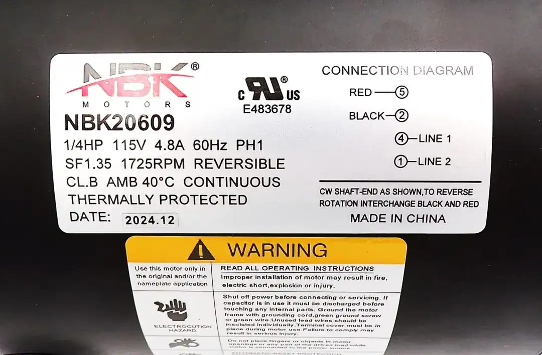 NBK-20609 FAN MOTOR (SELF COOLED) 115V, 1/4HP, 1725 RPM - Image 3