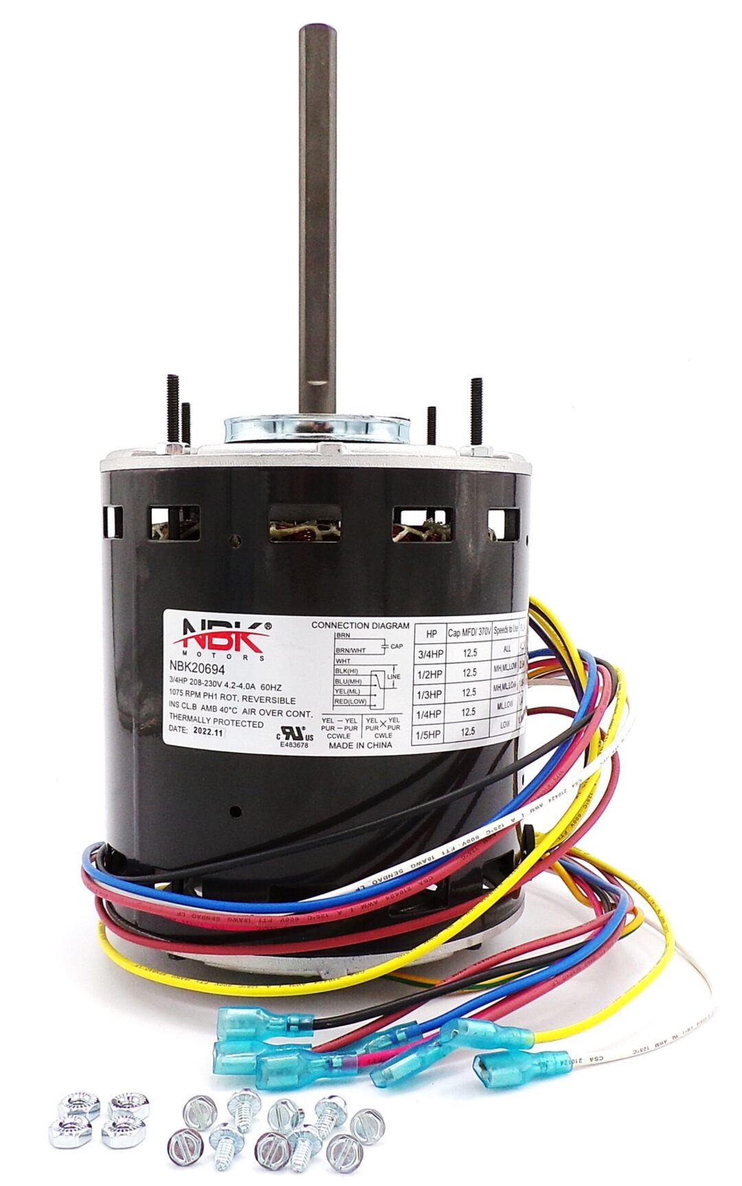 NBK-20694 BLOWER MOTOR 208-230, 1075 RPM, 3/4-1/5HP