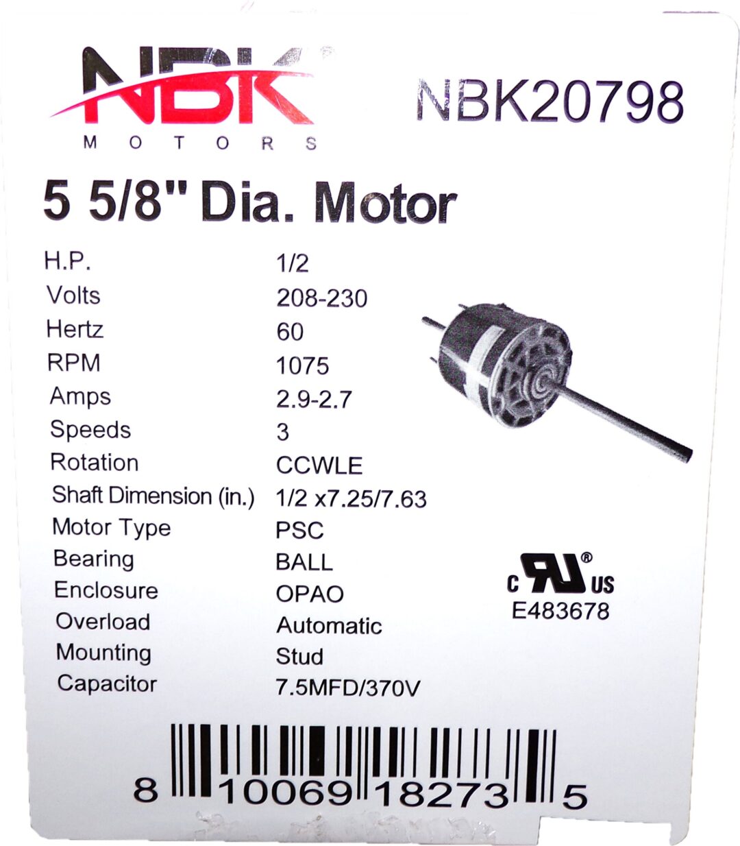 NBK-20798K FAN COIL MOTOR 1/2 HP 208/230 - Image 4