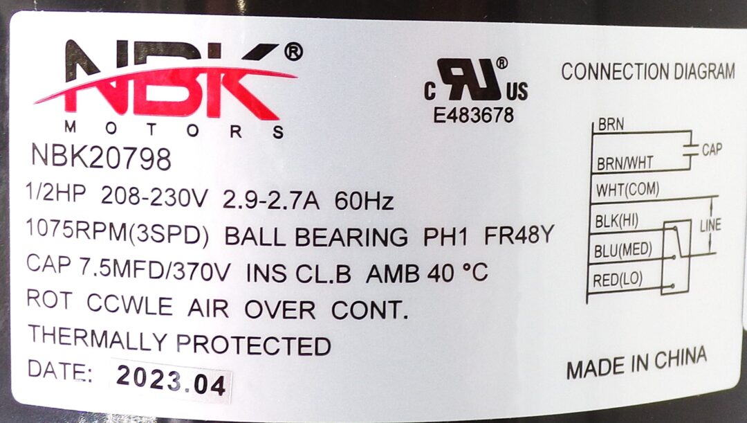 NBK-20798K FAN COIL MOTOR 1/2 HP 208/230 - Image 3