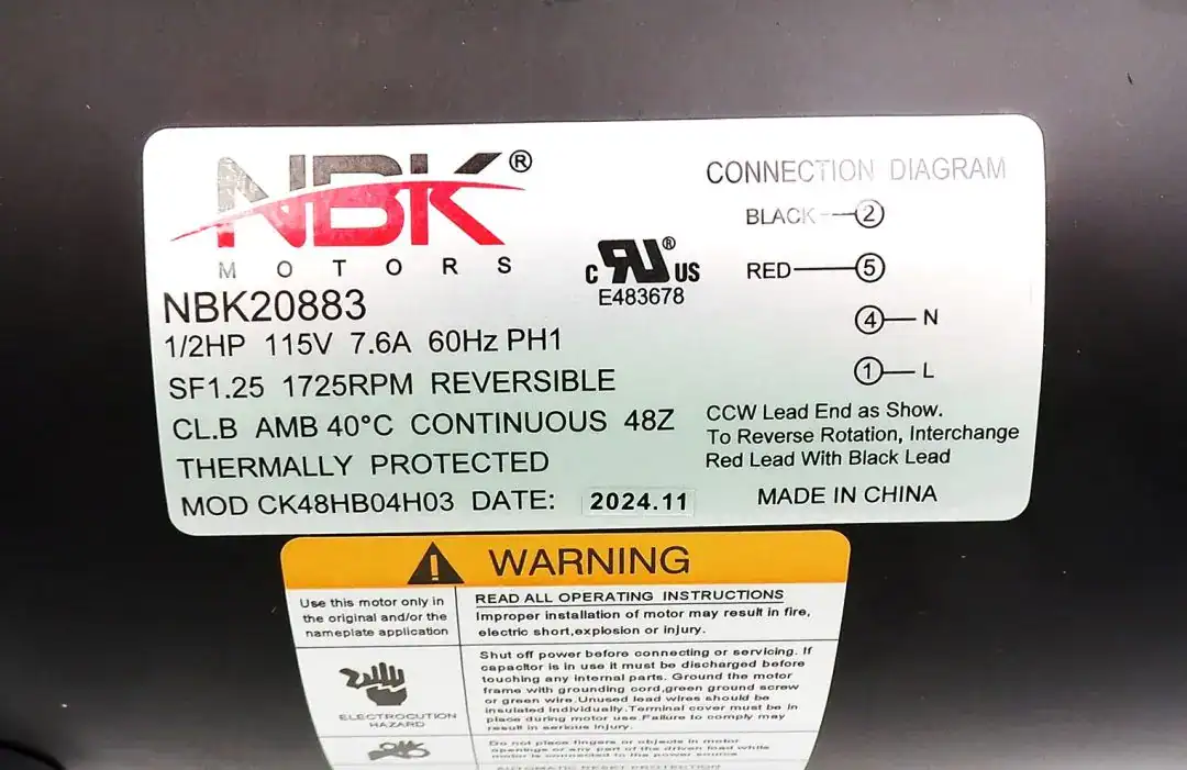 NBK-20883 FAN MOTOR (SELF COOLED) 115V, 1/2HP, 1725 RPM - Image 2