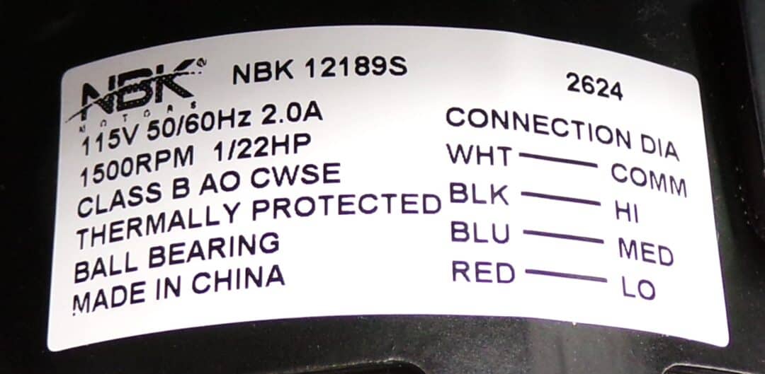 NBK-12189S BLOWER MOTOR, S-POLE 115V, 3 SPEED - Image 4