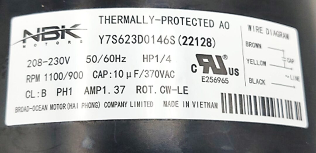 NBK-22128 CONDENSER MOTOR 208/230V, 1/4 HP - Image 2