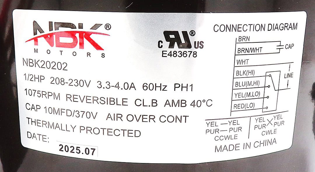 NBK-20202 DIRECT DRIVE MOTOR 1/2 HP 208-230V - Image 3